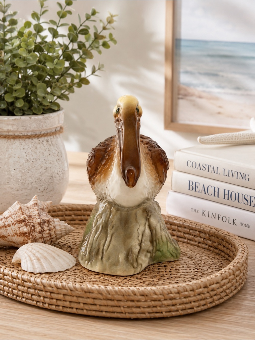 D’Art’s Florida Hand Painted Ceramic Pelican Figurine Coastal Decor